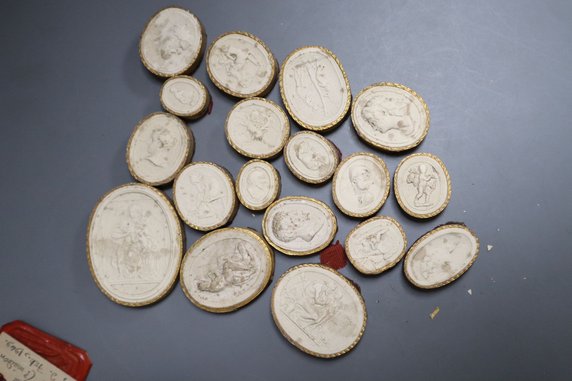 A group of 19th century plaster gems and wax seals